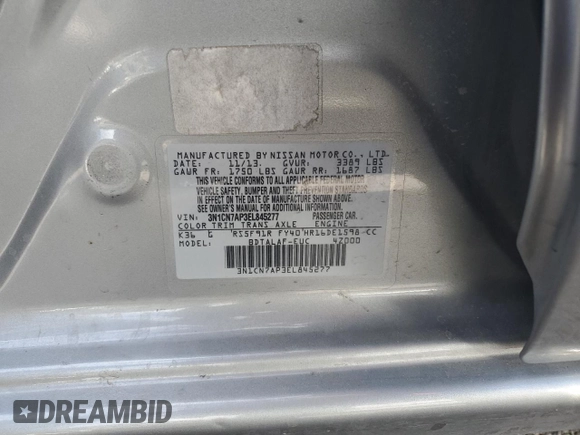 2014 Nissan Versa SV with VIN 3N1CN7AP3EL845277, listed as a Copart auction lot 54055565 with 50,953 mi miles and Salvage Title. Bid and sale history available at DreamBid. Image 13.