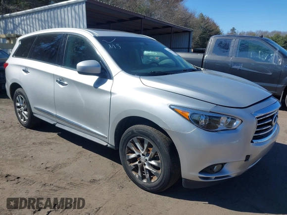 2013 Infiniti JX35 z VIN 5N1AL0MM1DC325491, wystawiony jako IAAI lot #41784006 z przebiegiem 168 557 mil mil oraz . Historia ofert i sprzedaży dostępna na DreamBid. Obrazek 1.