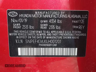 2020 Hyundai Sonata SEL z VIN 5NPEF4JAXLH001201, wystawiony jako IAAI lot #41984667 z przebiegiem 49 012 mil mil oraz . Historia ofert i sprzedaży dostępna na DreamBid. Obrazek 9.