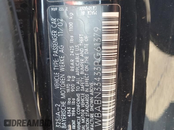 2003 BMW 3 Series 325Ci with VIN WBABN33433PG61379, listed as a Copart auction lot 82367874 with 113,967 mi miles and Salvage Title. Bid and sale history available at carsss.com. Image 13.