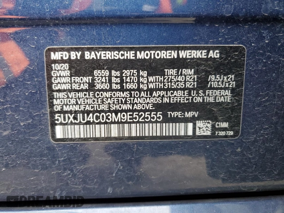 2021 BMW X5 M50i with VIN 5UXJU4C03M9E52555, listed as a Copart auction lot 48171365 with 64,731 mi miles and Salvage Title. Bid and sale history available at carsss.com. Image 15.