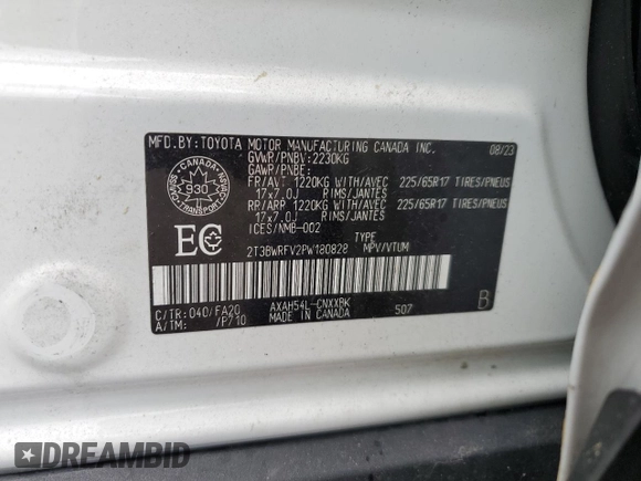 2023 Toyota RAV4 Hybrid XLE Premium with VIN 2T3BWRFV2PW180828, listed as a Copart auction lot 58172534 with 8,428 mi miles and Salvage title. Bid and sale history available at DreamBid. Image 14.