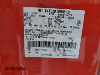 2009 Ford F-150 XL with VIN 1FTRF12WX9KC15223, listed as a Copart auction lot 56730825 with Not provided miles and Salvage title. Bid and sale history available at DreamBid. Image 12.
