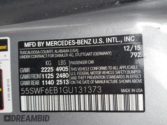 2016 Mercedes-Benz C 450 AMG with VIN 55SWF6EB1GU131373, listed as a Copart auction lot 45227155 with 100,091 mi miles and Salvage Title. Bid and sale history available at carsss.com. Image 12.