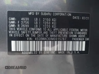 2021 Subaru Legacy Premium z VIN 4S3BWAC6XM3015767, wystawiony jako IAAI lot #42117344 z przebiegiem 50 639 mil mil oraz . Historia ofert i sprzedaży dostępna na DreamBid. Obrazek 9.