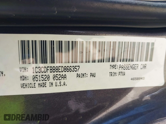 2014 Dodge Dart SXT with VIN 1C3CDFBB8ED866357, listed as a IAAI auction lot 42109497 with 158,625 mi miles and . Bid and sale history available at DreamBid. Image 9.