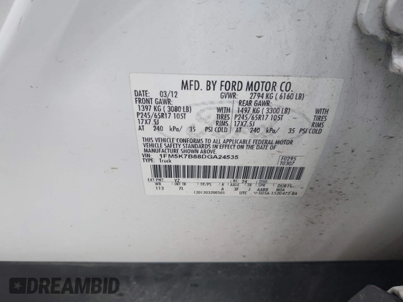 2013 Ford Explorer with VIN 1FM5K7B88DGA24535, listed as a IAAI auction lot 42377862 with 193,948 mi miles and . Bid and sale history available at DreamBid. Image 9.