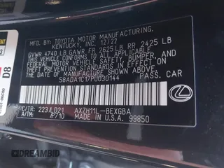 2023 Lexus ES with VIN 58ADA1C17PU030144, listed as a IAAI auction lot 41698529 with 18,344 mi miles. Bid and sale history available at carsss.com. Image 9.