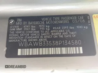 2008 BMW 3 Series 328i with VIN WBAWB33538P134580, listed as a IAAI auction lot 42694374 with 175,103 mi miles and . Bid and sale history available at DreamBid. Image 9.