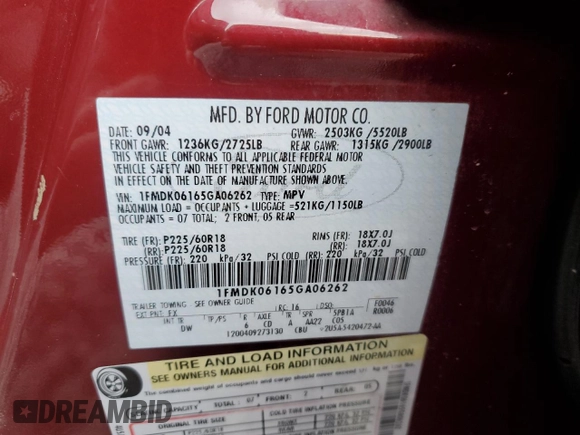 2005 Ford Freestyle Limited z VIN 1FMDK06165GA06262, wystawiony jako Copart lot #52496885 z przebiegiem 161 759 mil mil oraz Szkoda całkowita • Salvage title. Historia ofert i sprzedaży dostępna na DreamBid. Obrazek 14.