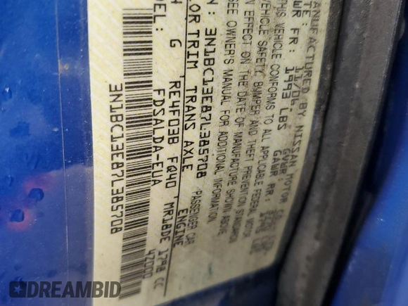 2007 Nissan Versa 1.8 S with VIN 3N1BC13E87L385708, listed as a Copart auction lot 47262175 with 227,964 mi miles and Salvage Title. Bid and sale history available at carsss.com. Image 13.