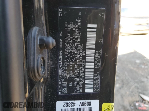 2013 Toyota Sienna SE с VIN 5TDXK3DC9DS390825, выставлен на аукционе Copart как лот 82363794 с пробегом 244 673 миль миль и Списание • Salvage title. История ставок и продаж доступна на DreamBid. Изображение 15.