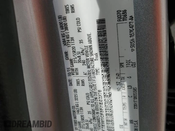 2015 Ford F-150 XL with VIN 1FTEW1CF5FKE82276, listed as a Copart auction lot 51224035 with Not provided miles and Non repairable. Bid and sale history available at DreamBid. Image 13.