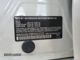 2015 BMW 5 Series 528i with VIN WBA5A5C58FD522722, listed as a Copart auction lot 51345595 with 68,683 mi miles and Salvage Title. Bid and sale history available at DreamBid. Image 13.