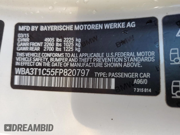 2015 BMW 4 Series 428i xDrive with VIN WBA3T1C55FP820797, listed as a Copart auction lot 74568794 with Not Provided miles and Salvage Title. Bid and sale history available at carsss.com. Image 12.
