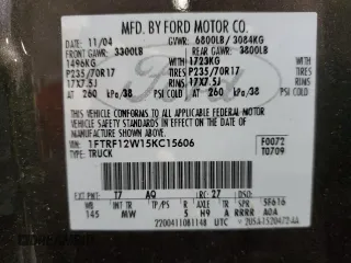 2005 Ford F-150 XL with VIN 1FTRF12W15KC15606, listed as a Copart auction lot 45539145 with 102,208 mi miles and Salvage Title. Bid and sale history available at carsss.com. Image 14.