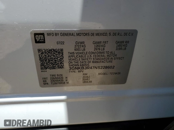 2022 Chevrolet Blazer LT with VIN 3GNKBJR47NS228602, listed as a Copart auction lot 58122064 with 24,317 mi miles and Salvage title. Bid and sale history available at DreamBid. Image 12.