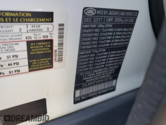 2017 Land Rover Range Rover Sport HSE with VIN SALWR2FV4HA143790, listed as a Copart auction lot 54149825 with 51,018 mi miles and Salvage Title. Bid and sale history available at carsss.com. Image 13.