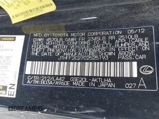 2012 Lexus IS 250 C with VIN JTHFF2C27C2525193, listed as a IAAI auction lot 41623953 with Not Provided miles and . Bid and sale history available at DreamBid. Image 9.