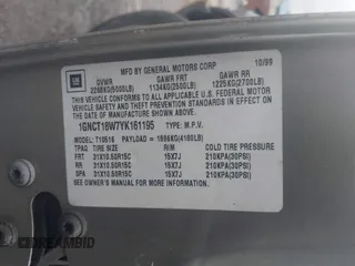 2000 Chevrolet Blazer LS с VIN 1GNCT18W7YK161195, выставлен на аукционе IAAI как лот 42329599 с пробегом 122 834 миль миль и . История ставок и продаж доступна на DreamBid. Изображение 9.
