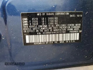 2019 Subaru Legacy Premium with VIN 4S3BNAF64K3012780, listed as a Copart auction lot 62911875 with 35,639 mi miles and Salvage title. Bid and sale history available at DreamBid. Image 12.