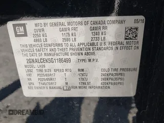 2016 Chevrolet Equinox LT with VIN 2GNALCEK5G1186499, listed as a IAAI auction lot 41639243 with 153,945 mi miles and . Bid and sale history available at DreamBid. Image 9.