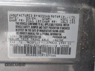 2024 Nissan Sentra SV with VIN 3N1AB8CV5RY324166, listed as a IAAI auction lot 41794059 with 11,465 mi miles and . Bid and sale history available at DreamBid. Image 9.