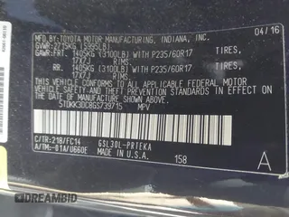 2016 Toyota Sienna LE AAS with VIN 5TDKK3DC8GS739715, listed as a IAAI auction lot 42015201 with 68,417 mi miles. Bid and sale history available at carsss.com. Image 9.