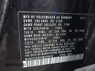 2012 Volkswagen Tiguan SEL with VIN WVGAV7AX2CW529232, listed as a IAAI auction lot 41955121 with 164,885 mi miles and . Bid and sale history available at DreamBid. Image 9.