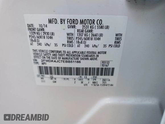 2014 Ford Edge SEL z VIN 2FMDK4JC7EBB51186, wystawiony jako Copart lot #88908755 z przebiegiem Nie podano mil oraz Nie do naprawy • Non repairable. Historia ofert i sprzedaży dostępna na DreamBid. Obrazek 13.