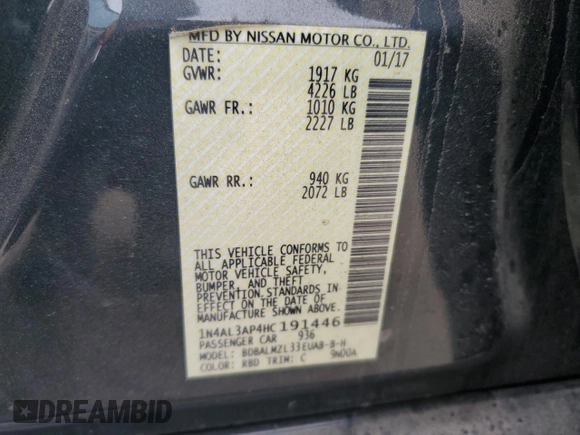 2017 Nissan Altima S with VIN 1N4AL3AP4HC191446, listed as a Copart auction lot 48390005 with 122,275 mi miles and Salvage title. Bid and sale history available at DreamBid. Image 12.