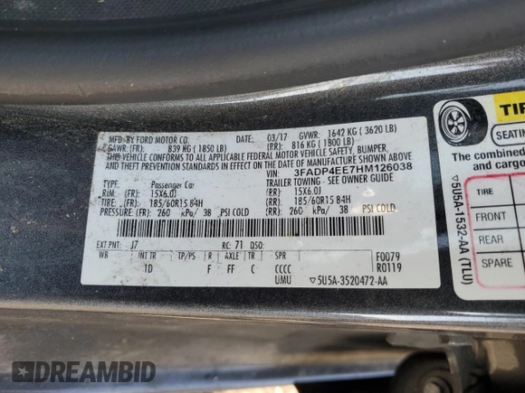 2017 Ford Fiesta SE with VIN 3FADP4EE7HM126038, listed as a Copart auction lot 42426755 with Not Provided miles and Salvage Title. Bid and sale history available at carsss.com. Image 12.