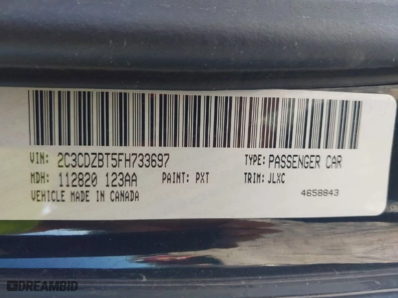 2015 Dodge Challenger R/T Plus with VIN 2C3CDZBT5FH733697, listed as a IAAI auction lot 40841200 with NaN miles. Bid and sale history available at carsss.com. Image 9.