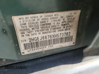 1999 Honda Civic LX with VIN 2HGEJ6676XH573762, listed as a Copart auction lot 44687825 with 272,852 mi miles and Salvage Title. Bid and sale history available at DreamBid. Image 12.