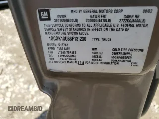 2003 Chevrolet Silverado 1500HD LS with VIN 1GCGK13U33F131230, listed as a Copart auction lot 52699415 with 237,280 mi miles and Salvage Title. Bid and sale history available at DreamBid. Image 12.