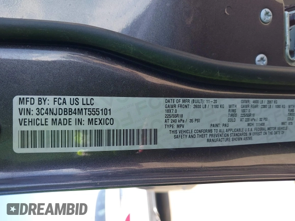 2021 Jeep Compass Latitude z VIN 3C4NJDBB4MT555101, wystawiony jako IAAI lot #42086222 z przebiegiem 45 785 mil mil oraz . Historia ofert i sprzedaży dostępna na DreamBid. Obrazek 9.