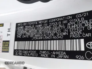 2021 Toyota Prius L Eco z VIN JTDKAMFU5M3146342, wystawiony jako IAAI lot #42249219 z przebiegiem 49 810 mil mil oraz . Historia ofert i sprzedaży dostępna na DreamBid. Obrazek 9.
