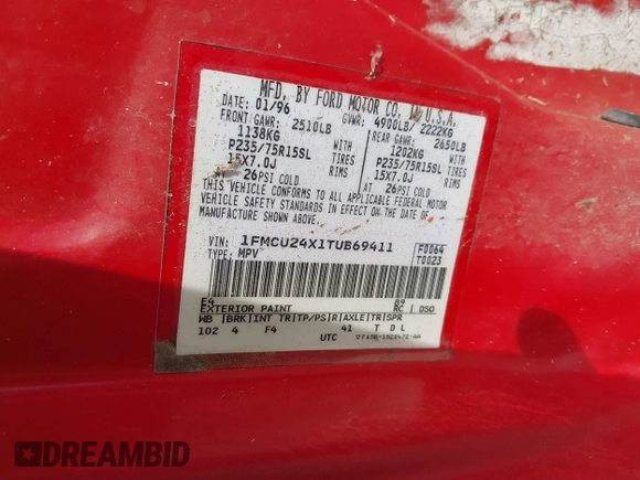 1996 Ford Explorer с VIN 1FMCU24X1TUB69411, выставлен на аукционе IAAI как лот 42766256 с пробегом 174 469 миль миль и . История ставок и продаж доступна на DreamBid. Изображение 9.