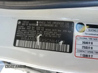 2005 BMW 5 Series 545i with VIN WBANB335X5CN64539, listed as a Copart auction lot 44254165 with 105,852 mi miles and Salvage Title. Bid and sale history available at carsss.com. Image 12.