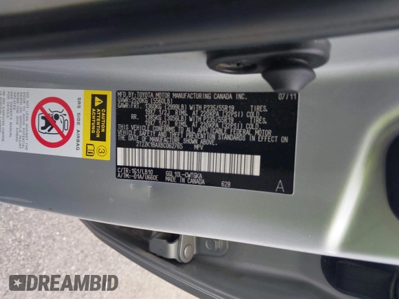2011 Lexus RX 350 with VIN 2T2ZK1BAXBC062765, listed as a IAAI auction lot 42419299 with 132,210 mi miles and . Bid and sale history available at DreamBid. Image 9.