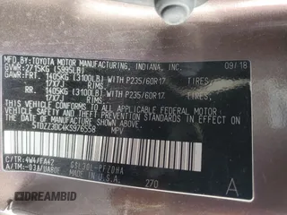2019 Toyota Sienna L with VIN 5TDZZ3DC4KS976558, listed as a Copart auction lot 47475805 with 55,488 mi miles and Non Repairable. Bid and sale history available at carsss.com. Image 13.