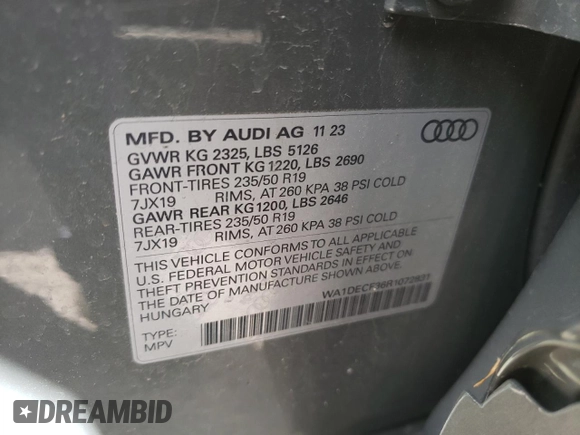2024 Audi Q3 S line Premium with VIN WA1DECF36R1072831, listed as a Copart auction lot 57332885 with 9,667 mi miles and Salvage title. Bid and sale history available at DreamBid. Image 12.