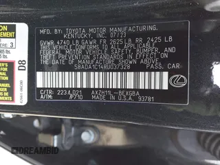 2024 Lexus ES 300h with VIN 58ADA1C14RU037328, listed as a IAAI auction lot 42334595 with 62,858 mi miles and . Bid and sale history available at DreamBid. Image 9.