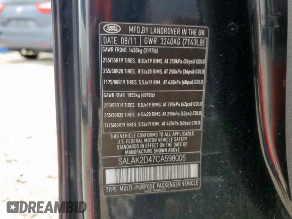 2012 Land Rover LR4 Lux with VIN SALAK2D47CA598005, listed as a Copart auction lot 60195505 with 128,482 mi miles and Clean title. Bid and sale history available at DreamBid. Image 13.