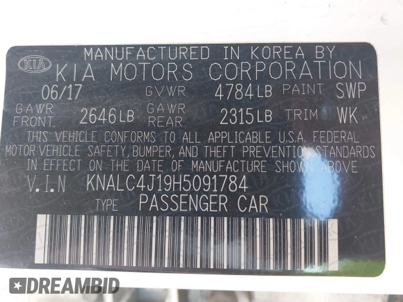 2017 Kia Cadenza Premium z VIN KNALC4J19H5091784, wystawiony jako IAAI lot #42290255 z przebiegiem 76 913 mil mil oraz . Historia ofert i sprzedaży dostępna na DreamBid. Obrazek 9.