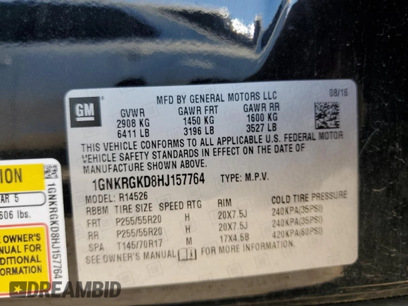 2017 Chevrolet Traverse LT with VIN 1GNKRGKD8HJ157764, listed as a Copart auction lot 54202445 with Not Provided miles and Salvage Title. Bid and sale history available at DreamBid. Image 13.