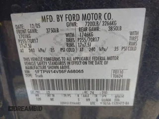 2006 Ford F-150 XLT с VIN 1FTPW14V56FA68065, выставлен на аукционе IAAI как лот 42451493 с пробегом 149 711 миль миль и . История ставок и продаж доступна на DreamBid. Изображение 9.