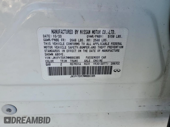 2021 Infiniti Q50 Red Sport 400 with VIN JN1FV7DR7MM880385, listed as a Copart auction lot 44394645 with 48,343 mi miles and Salvage title. Bid and sale history available at DreamBid. Image 13.