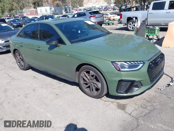 2023 Audi A4 S line Premium Plus with VIN WAUEAAF48PN022647, listed as a IAAI auction lot 41675764 with 19,522 mi miles and . Bid and sale history available at DreamBid. Image 1.