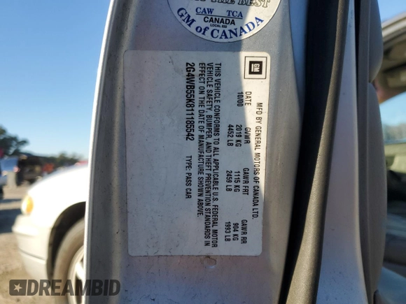 2001 Buick Regal LS with VIN 2G4WB55K811185542, listed as a Copart auction lot 41573935 with 0 mi miles and Salvage Title. Bid and sale history available at carsss.com. Image 12.